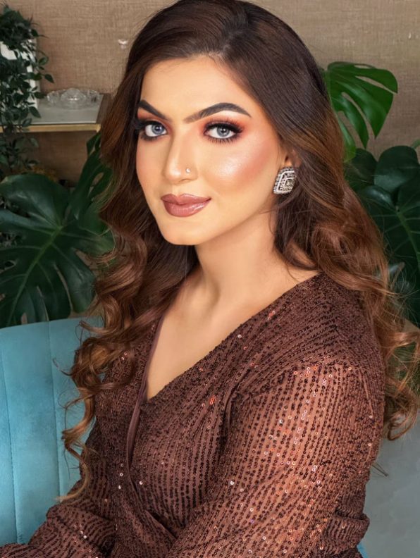 Glam party makeup with a soft glow finish