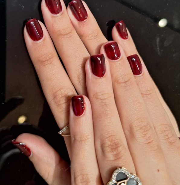 Classic maroon gel manicure